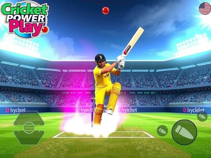 Cricket Power Play game screenshot showing a batsman hitting a six